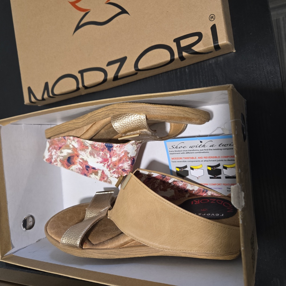 Modzori Kleo 2-in-1 Reversible Band Slide Sandal Low Wedge Shoea